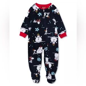 Peanuts Briefly Stated Matching Baby Footed One-Piece Pajamas, Navy, 12 M
